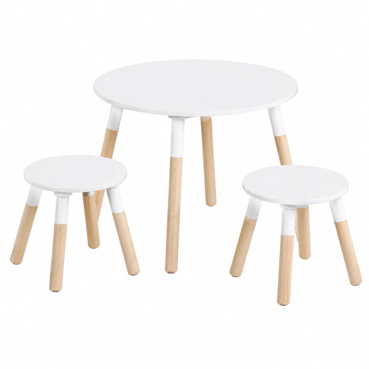 Kinder Spieltisch mit 2 Hockern, Set Holz natur, Ø55 x H42 cm