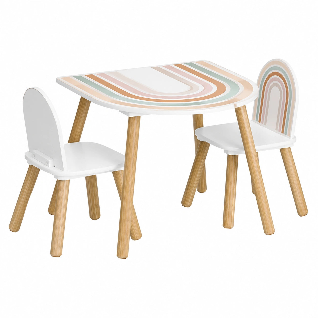 Bunte Kinder-Sitzgruppe aus MDF und Kiefer, Set mit Tisch und Stühlen