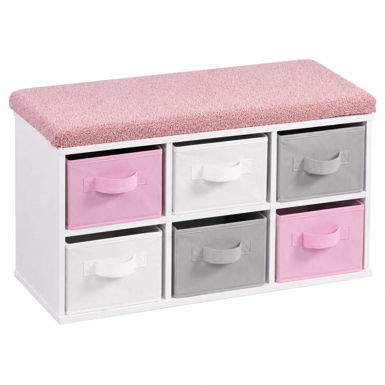 Kesper Kinder-Sitzbank mit Kissen, FSC Faserplatte, 68x29,5x33cm, weiß/grau/rosa