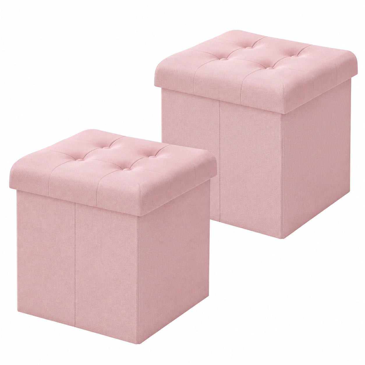 WOLTU 2er Set Aufbewahrungshocker mit Stauraum, faltbar, pflegeleicht, 43L, belastbar bis 300 kg, Leinen & MDF, Rosa