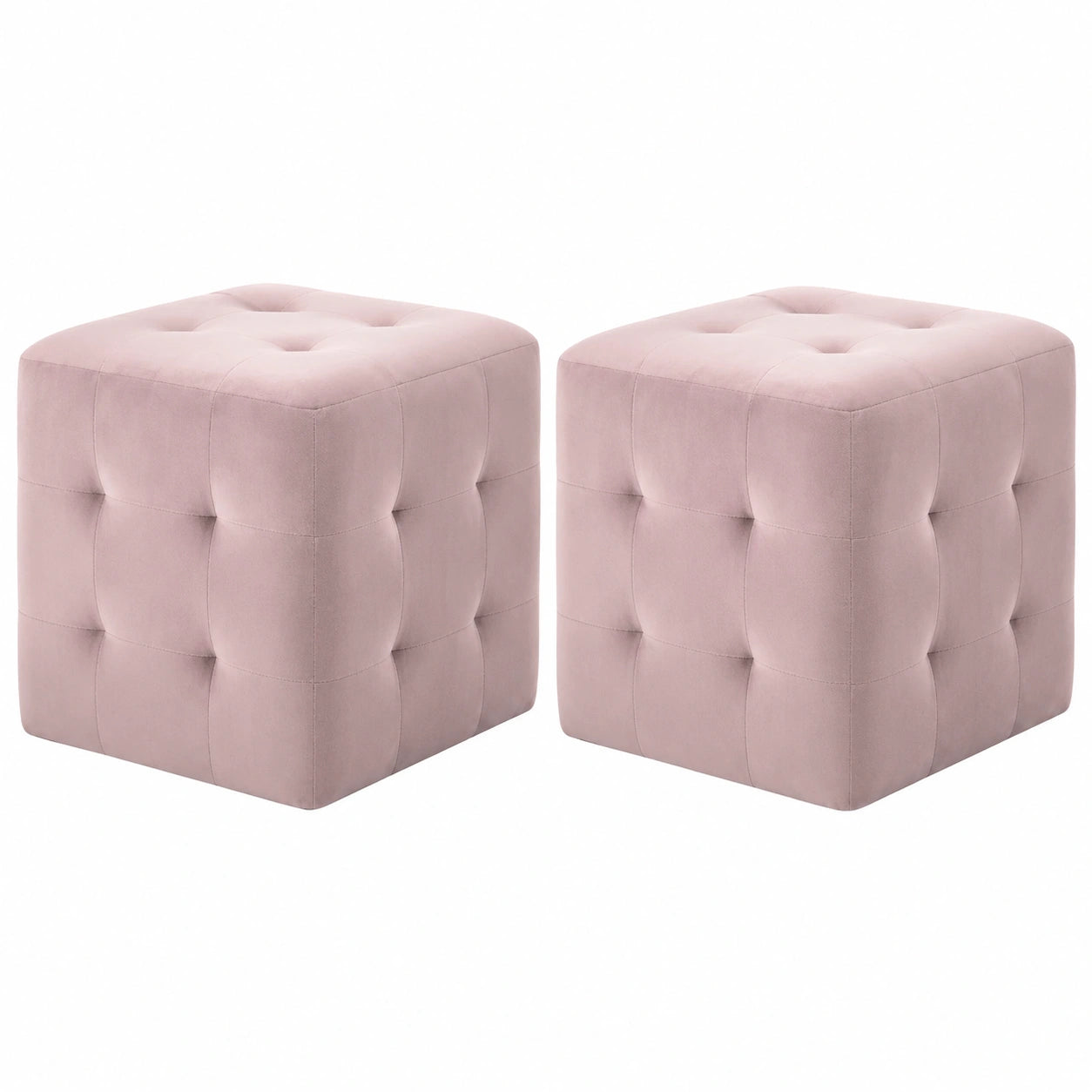 Rosa Samt Nachttisch & Hocker 30x30x30cm, 2er-Set