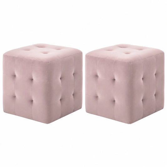 Rosa Samt Nachttisch & Hocker 30x30x30cm, 2er-Set
