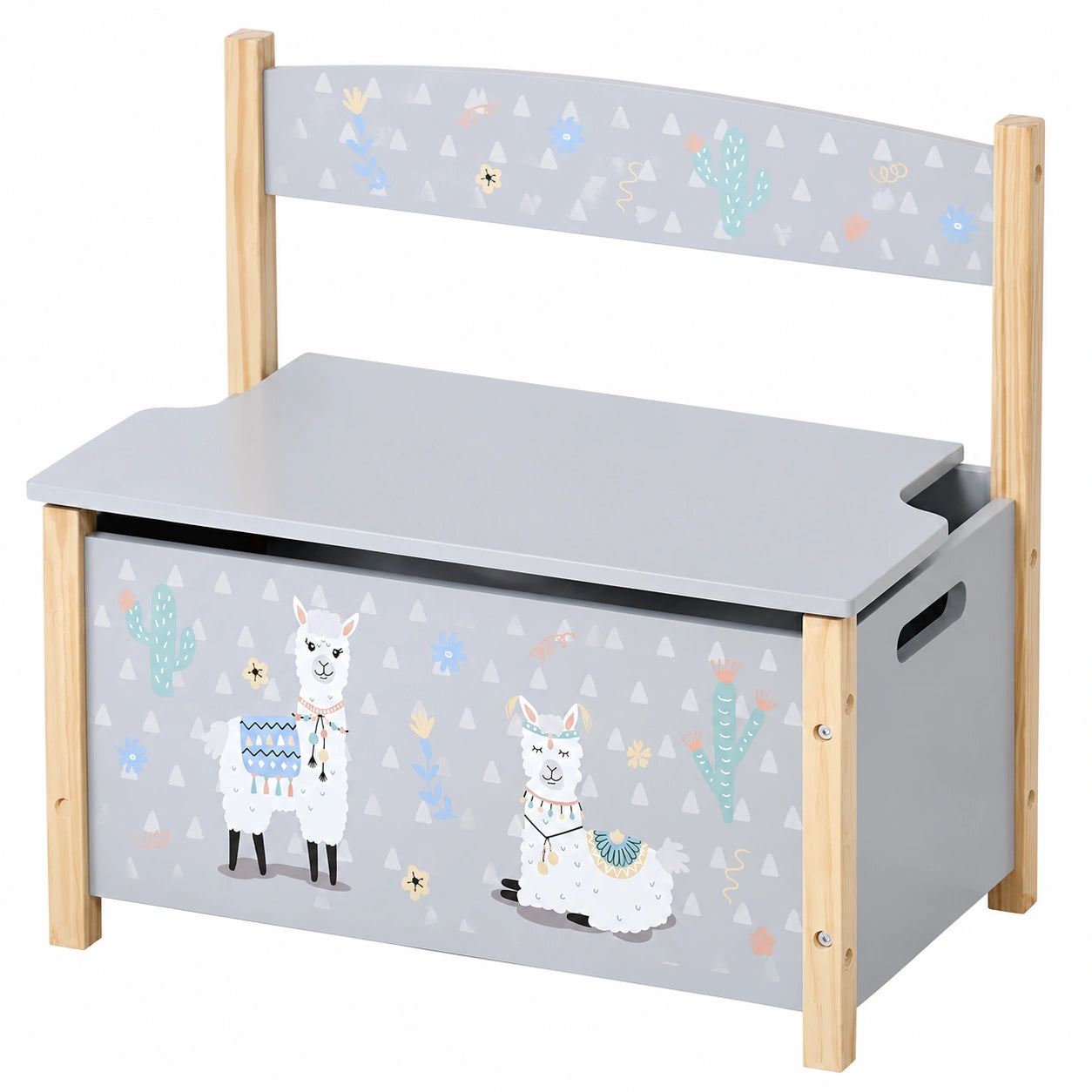 Kinderbank aus Spanplatte mit Alpakamotiv, Grau, 60x56x34,5 cm