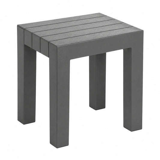 TATAY Lombok Hockerbank, BPA-freies Polypropylen, Holzoptik, UV-Schutz, bis 130 kg, für Innen und Außen, 38x29x41 cm, Grau