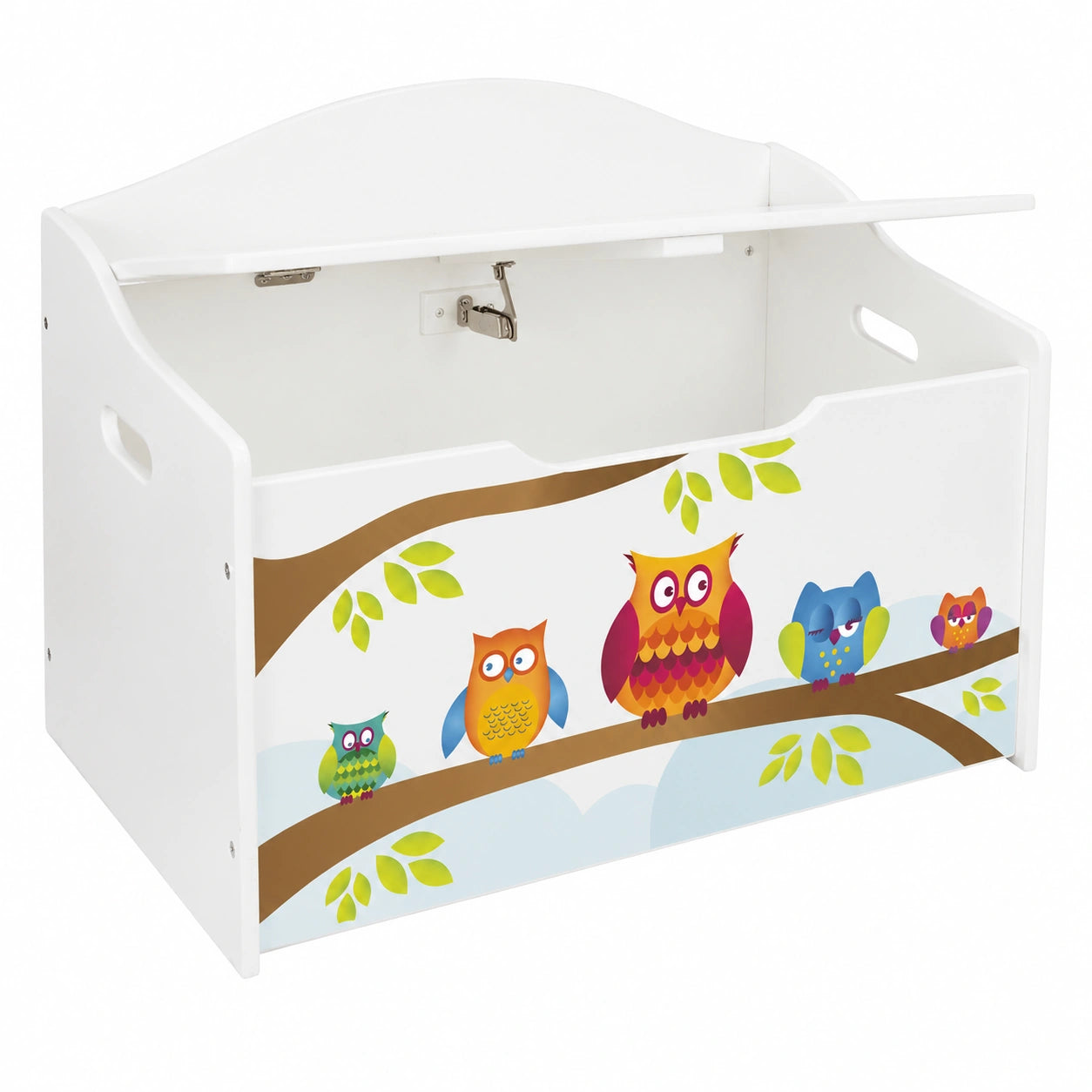 Leomark Kinderbank Holz - XXL Eulenmotiv, Spielzeugtruhe und Sitzbank für Kinderzimmer, Kindermöbel, 46 cm Sitzhöhe