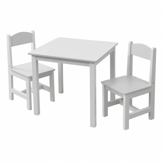 Kindersitzgruppe aus Holz, Tisch und 2 Stühle, Weiß, 60x50x50 cm, für Kinderzimmer