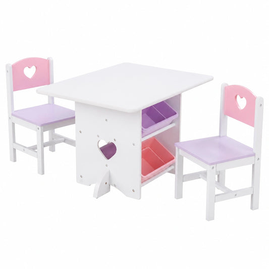 KidKraft Herz Kindertisch-Set mit Stauraum und 2 Stühlen, Holzgruppenmöbel für Kinder