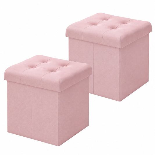 WOLTU 2er Set Aufbewahrungshocker mit Stauraum, faltbar, pflegeleicht, 43L, belastbar bis 300 kg, Leinen & MDF, Rosa