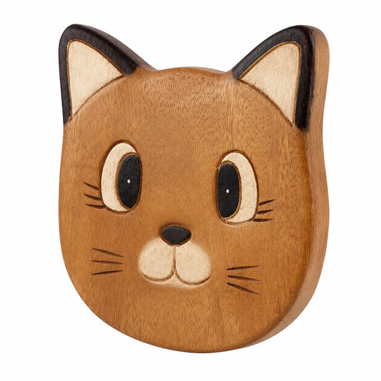 Mehrzweck-Kinderhocker aus Massivholz mit Katzenmotiv