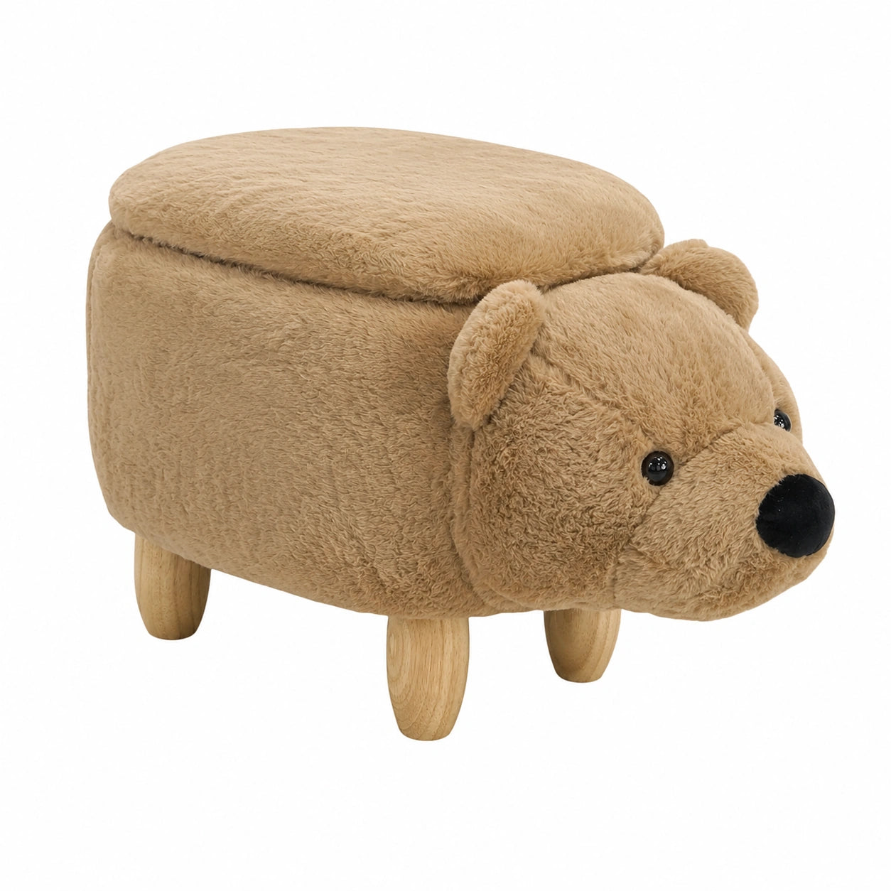 SVITA Kindersitz Tierhocker Bär mit Stauraum und Holzbeinen - Braun