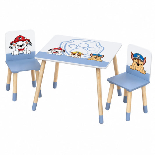 roba Kindersitzgruppe Paw Patrol - Holzmöbelset für Kinder mit 2 Stühlen und Tisch - Cartoon-Hunde-Design - Weiß, ab 18 Monaten