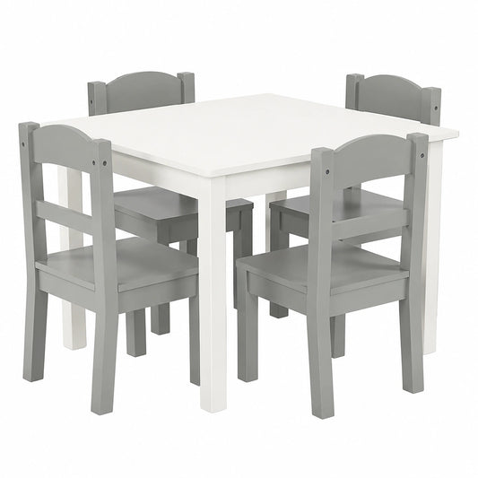 Humble Crew Kindertisch-Set aus Holz, Weiß/Grau, inkl. 4 Stühle, perfekt fürs Kinderzimmer