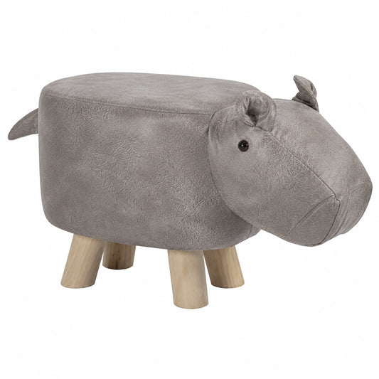 Kinder-Tierhocker aus Holz, Nilpferd-Design, gepolsterter Sitz, Hippo (Grau)